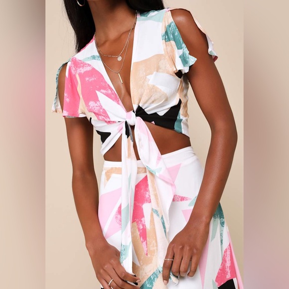 NWT Lulus’ Daydreaming White Print Two-Piece Maxi Dress - Picture 3 of 10